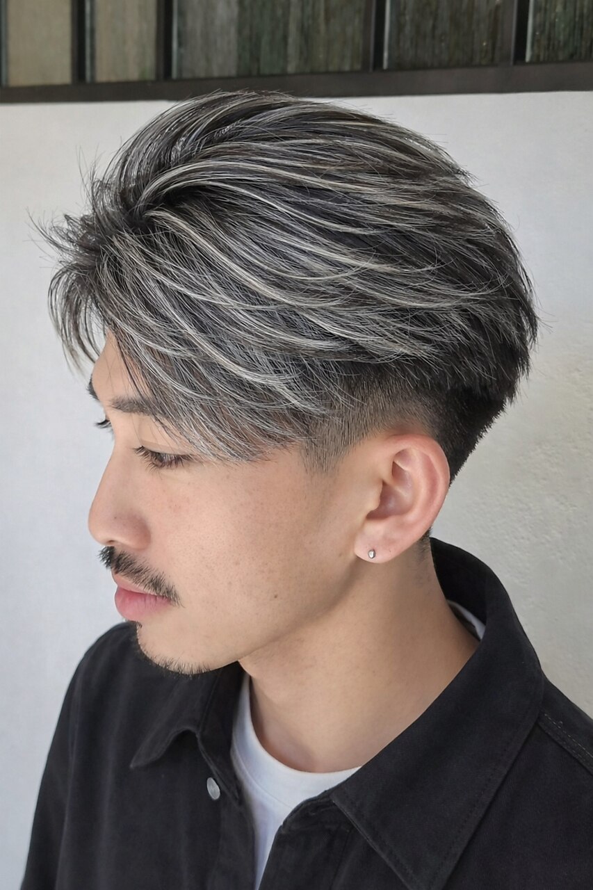 白髪ぼかしを施術した男性のショートヘア