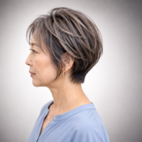 白髪ぼかしの色持ちを保った横顔ヘアスタイル