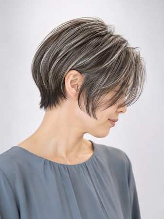 白髪ぼかしハイライトのショートヘアスタイル