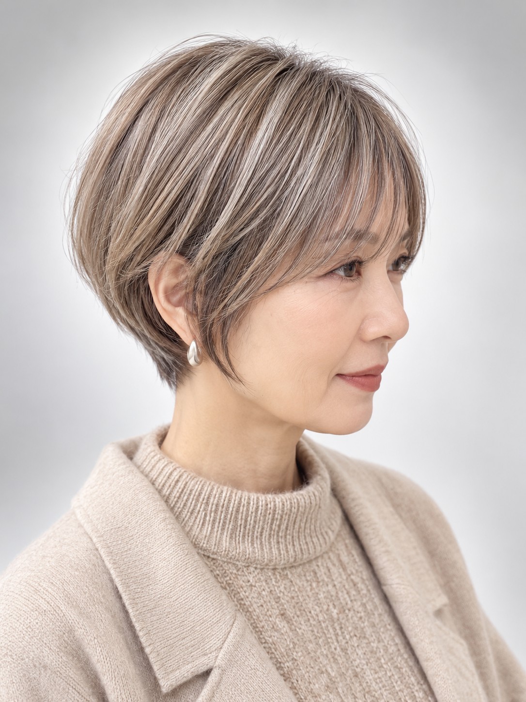 金沢文庫の美容室at teeの白髪ぼかしショートボブ