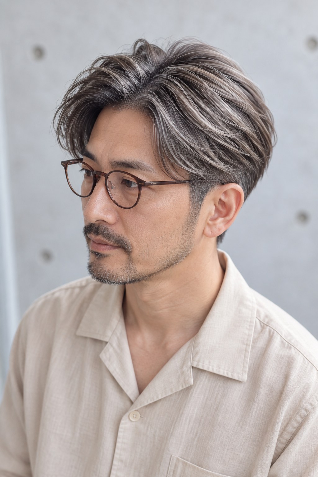 メガネに似合う白髪ぼかしのメンズショート（イメージ）